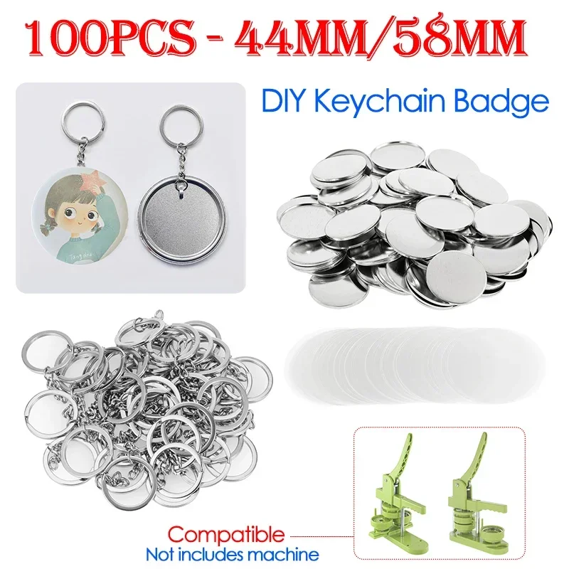 Button Badge Blank - 100 peças 44mm 58mm chaveiros crachá