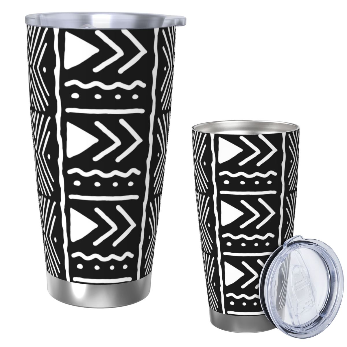Tumbler 20Oz White - Preto e branco africano bogolan padrão