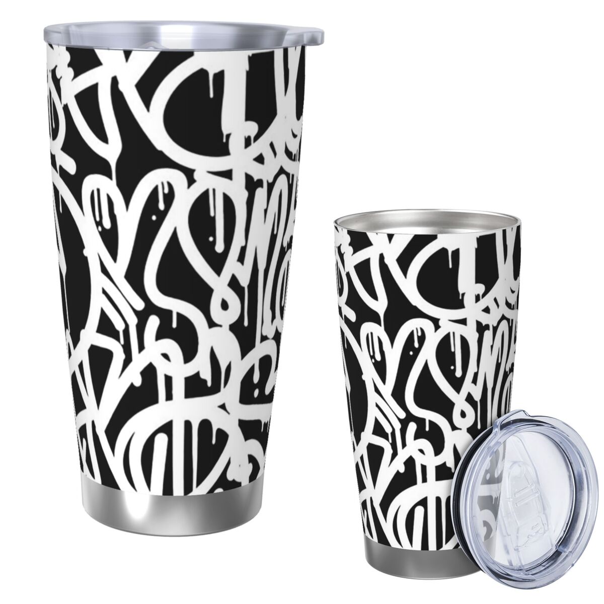 Tumbler 20Oz White - Preto e branco graffiti copo de